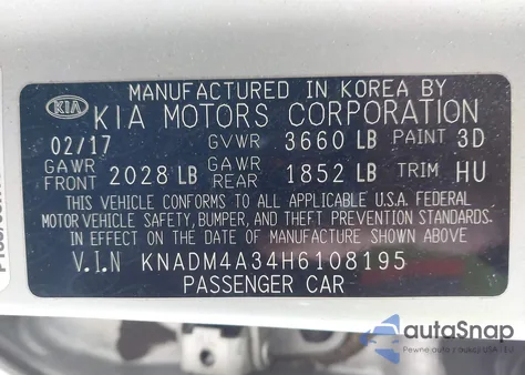 2017 Kia Rio Lx z USA, uszkodzony, nr VIN KNADM4A34H6108195